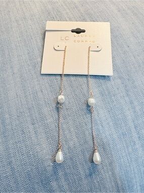 LC Lauren Conrad Gold Threader Earrings with White Pearls